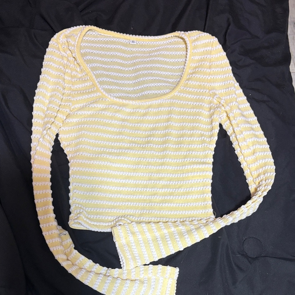 Yellow and White Striped Women's Top